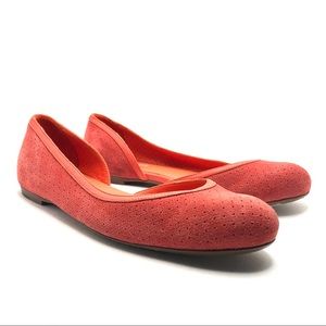 BOTTEGA VENETA ORANGE SUEDE D'ORSAY HALF VAMP PERFORATED FLATS (35)